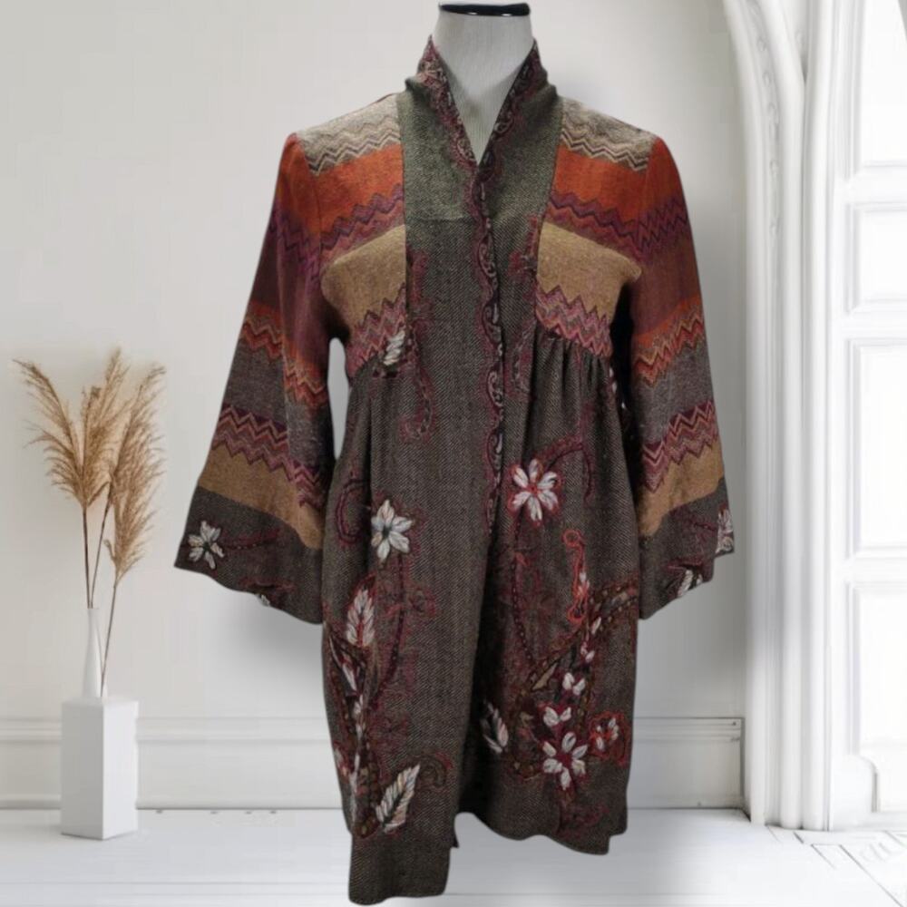 Soft Surroundings Izmir Wool Jacket M Embroidered Tapestry Boho Art to Wear